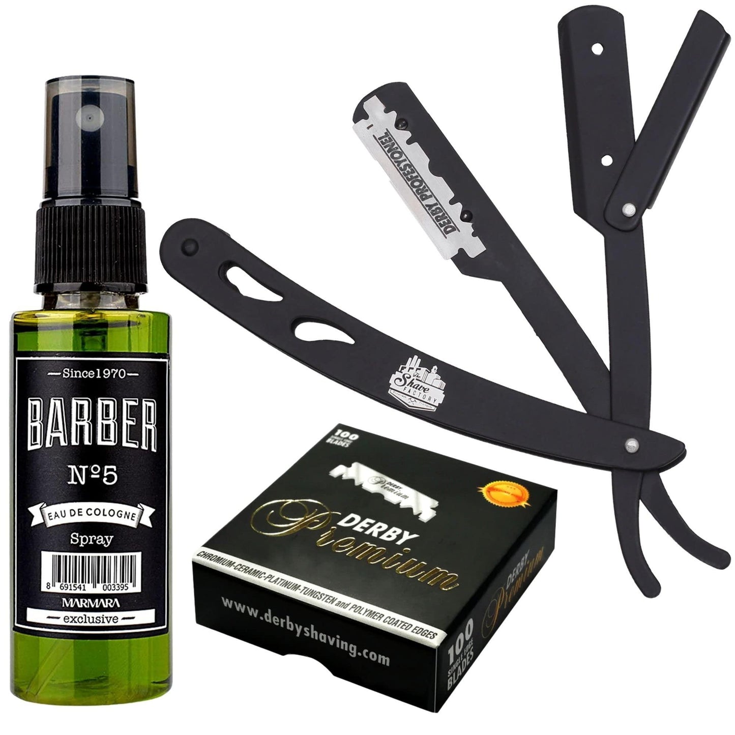 The Shave Factory Straight Edge Razor Kit (Black/Barber No5 Cologne