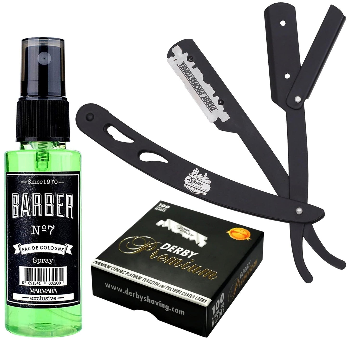 The Shave Factory Straight Edge Razor Kit (Black/Barber No7 Cologne
