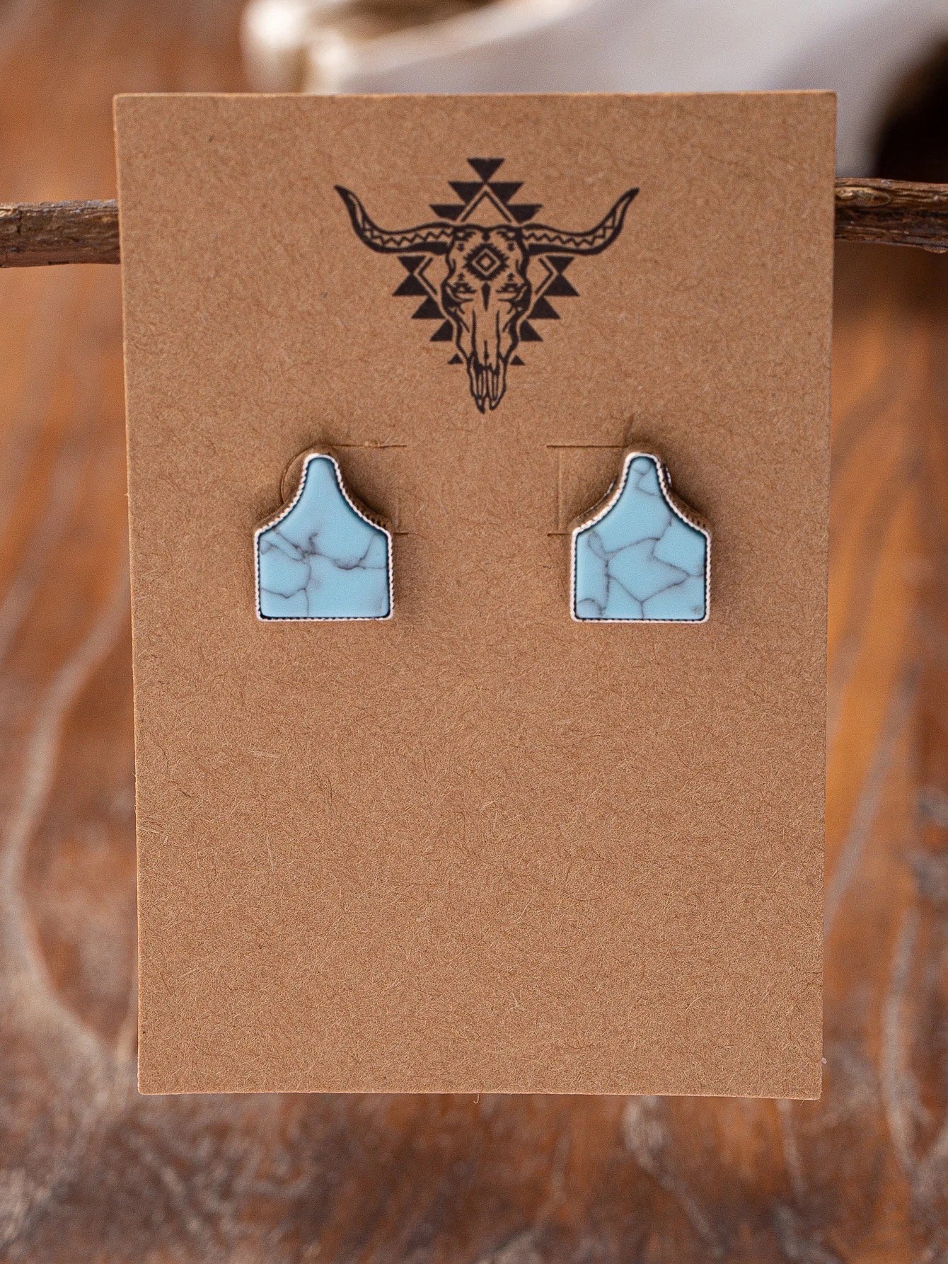 Cow Tag Studs - turquoise stone