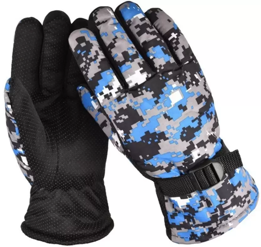 Printed Winter Men Gloves-BLUE