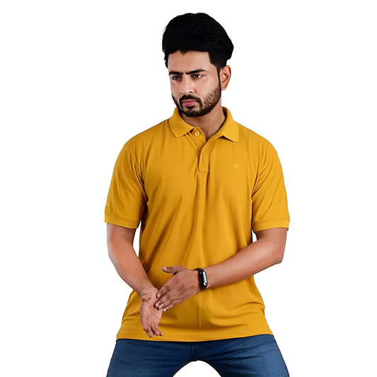 Stylish Casual Fit Polo Neck T-Shirts For Men Size XL Color Musturd